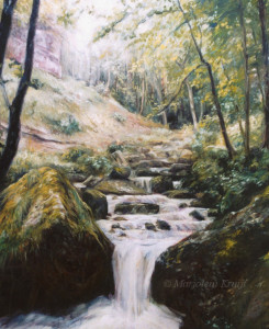 'Waterfall at Herisson', 100x120 cm, oil painting (sold)