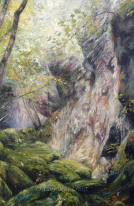 'Dry waterfall at Herisson', 70x100 cm, oil painting (NFS)