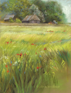 'Summer' -dutch farm, 22x29 cm, pastel painting, (for sale)
