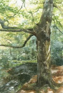 'Tree at the bridge', 19x13 cm, watercolor painting (nfs)