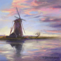 'Windmill by sunset'-Netherlands, 30x30 cm, pastell, €750 (framed)