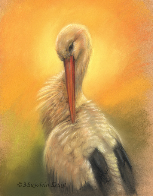 'Golden Stork', pastel painting 40x30 cm (sold)
