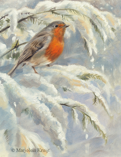 'Winter eur.robin ', 15x20 cm, oil painting (sold)