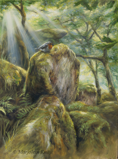 'Enchanted woods'- Eur.robin, 30x40 cm, oil (for sale)