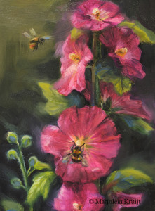 'Hollyhock', 13x18 cm, oil painting (for sale)