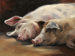 'Sleeping beauties'-pigs, 24x18 cm, oil painting (sold)