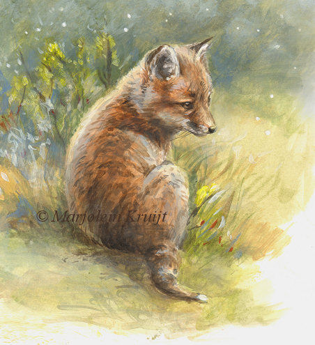 Baby fox painting in acrylics by Marjolein Kruijt (sold)