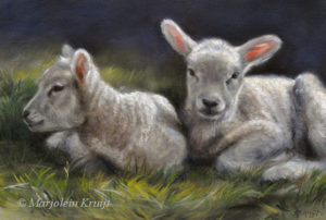'Little lambs', painting in oil, Marjolein Kruijt (sold)