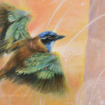Close-up Illumined I, atelornis pittoides, detail of a painting by Marjolein Kruijt