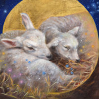 'Lambs', 20x21cm, oil + gold leaf (for sale)