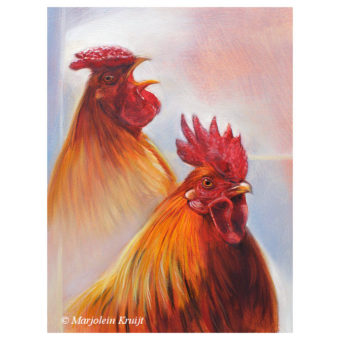 'Roosters - competition', 24x18 cm, oil painting
