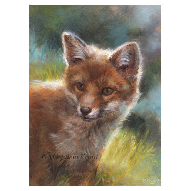 Mis Regulatie Raap bladeren op Baby fox incl frame painting for sale - Marjolein Kruijt wildlife artist