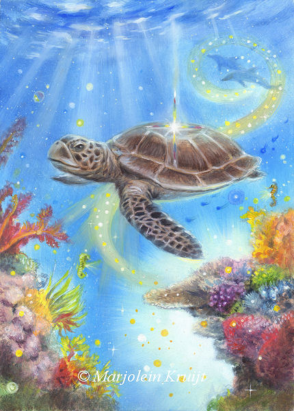 'Sea Turtle chelonioidea- Zeeschildpad' painting (for sale)