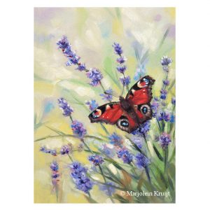 'Peacock butterfly on lavender', oil painting 18x13 cm (for sale)