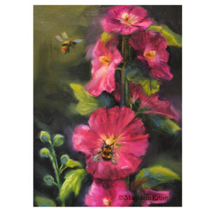 Hollyhock and bumblebees incl. frame