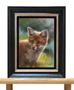 De waarheid vertellen vliegtuigen pedaal Baby fox incl frame painting for sale - Marjolein Kruijt wildlife artist