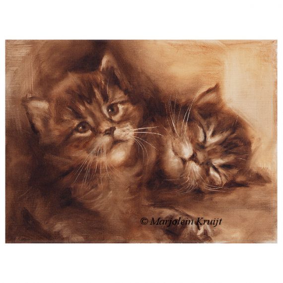 'Kittens in sepia', 18x24 cm, oil painting (for sale)