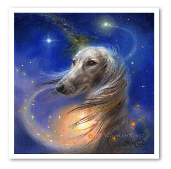 'Love of dogs'- Saluki dog, 15x15 cm Art reproduction print (for sale)