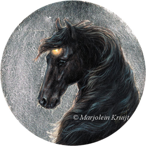 'I am Strong'-black fresian, 12cm painting with silver leaf (for sale)
