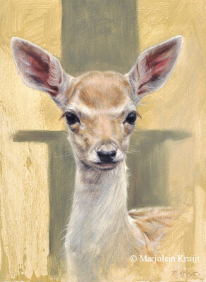 'Fallow dear foal', 18x13 cm, oil painting (for sale)