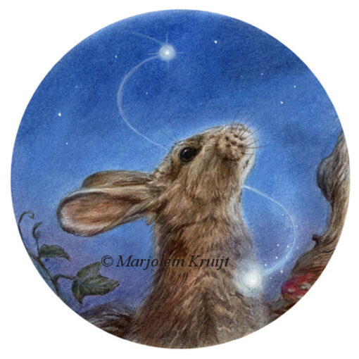 'Wish upon a star'-rabbit ⌀14cm, mixed medium incl. mat 20x20 cm (for sale)