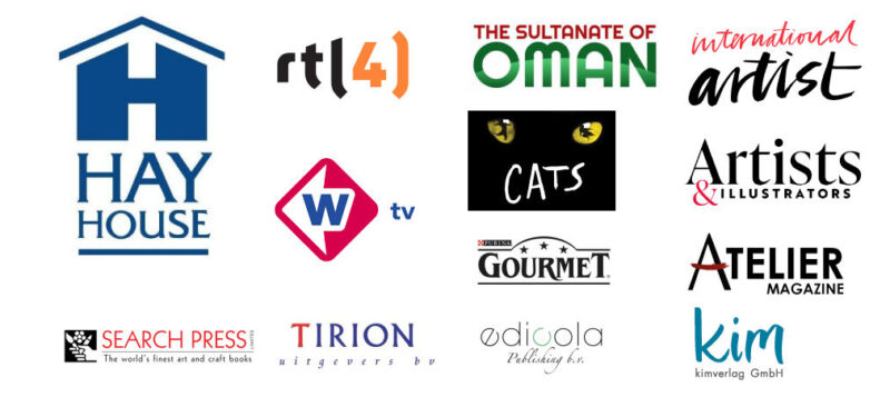 Collaborations with artist TV, magazines, customers, (inter)national publishers. Sultan of Oman art, musical Cats, Gourmet gold illustrator, Hay House, Searchpress, Tirion Art, Edicola publishing, Kim Verlag, RTL 4, TvWest