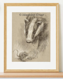 'Encounter' badger and mouse, chalk drawing (for sale)