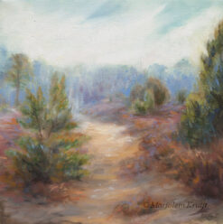 'Lheebroekerzand VI', magical heathland path | painting of a Drenthe heathland landscape with juniper trees [for sale]