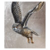Eagle Owl in flight, painting with silver 37x33cm, bird art (for sale)